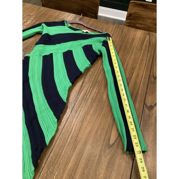 Ciebon Osha Directional Stripe Long Sleeve Asymmetric Knit Dress In Green/navy S - Picture 7 of 12